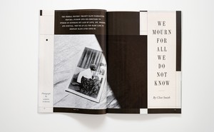 photo of the print magazine open to "We Mourn for All We Do Not Know"