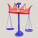 An illustration of a scale of justice with a crown sitting atop it.