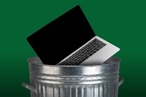 An illustration of a laptop in a trash can
