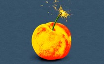 A peach with a lit wick where the stem would be, like a firecracker.