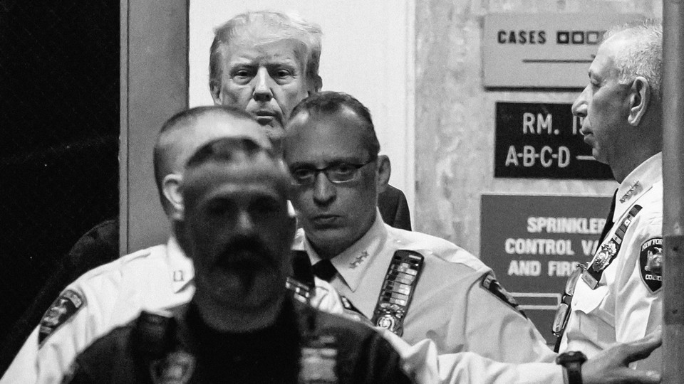 A photo of Donald Trump at the Manhattan courthouse