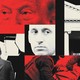 Collage of Stephen Miller, Donald Trump, Homeland Security department seal, agents with "POLICE" written on uniform, White House; in red, white, and black