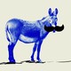 A blue donkey with a large moustache