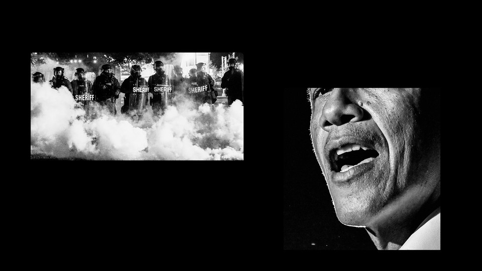 A photo of police and Barack Obama