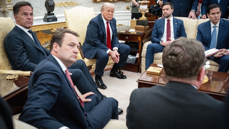 Trump and J.D. Vance meeting with NATO Secretary-General Mark Rutte at the White House