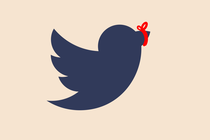 An illustration of the Twitter logo with the bird's beak tied