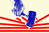 Illustration of a gavel smashing through red lines