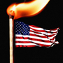 an image of the American flag on a lit matchstick