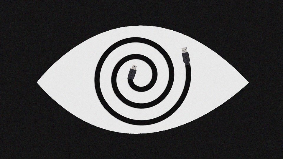 A coiled cable nestled inside the silhouette of an eye