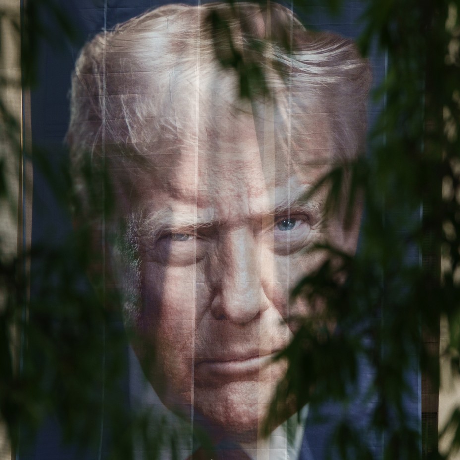 a banner of Donald Trump