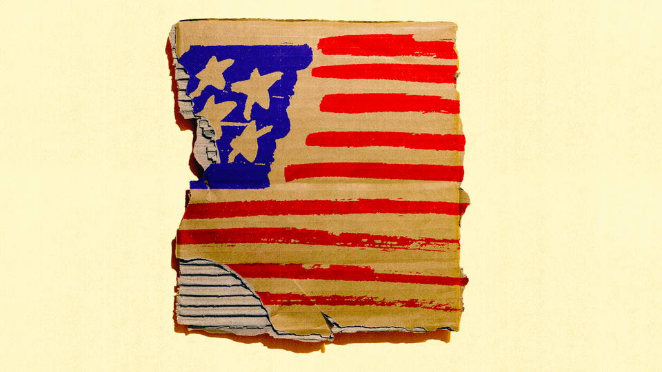 a sketch of the U.S. flag on improvised materials