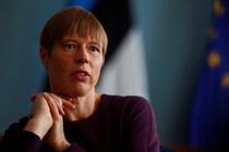 Estonian President Kersti Kaljulaid speaks at an interview in Tallinn.