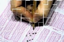 Close-up photo of answers being filled out by pencil in a bubble-sheet