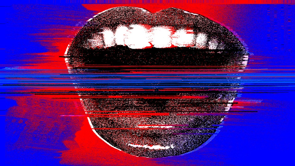 Illustration of a mouth with blue and red streaks around it