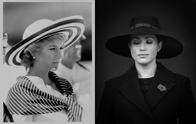 A Diptych of photographs of Diana, Princess of Wales, and Meghan, Duchess of Sussex