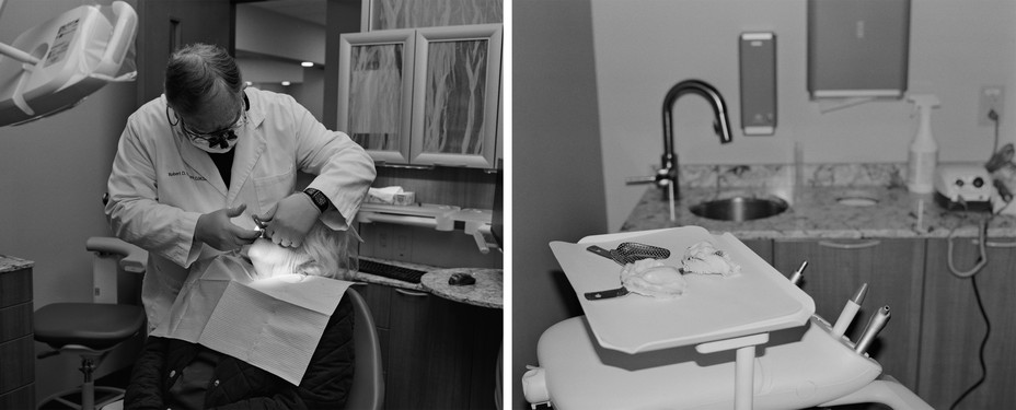 Left: March 14, 2023 - Wise, Virginia. Dr. Robert Kilgore takes a dental impression for dentures at The Health Wagon Office in Wise, Virginia on Tuesday, March 14, 2023. Right: March 14, 2023 - Wise, Virginia. Dental impression for dentures at The Health Wagon Office in Wise, Virginia on Tuesday, March 14, 2023. 