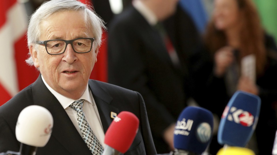 European Commission president Jean-Claude Juncker speaks to reporters in Brussels.