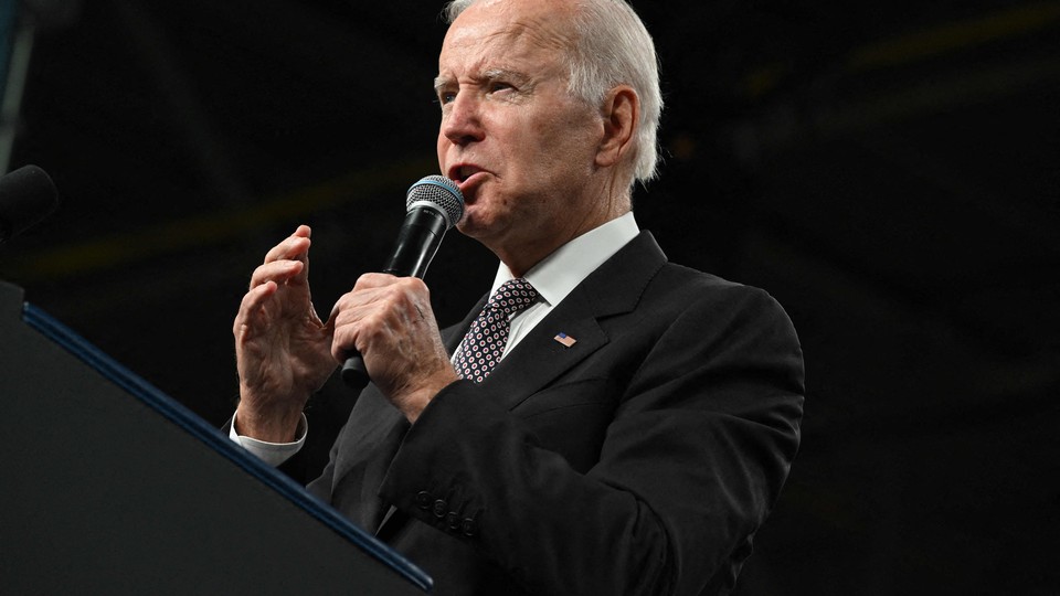 Joe Biden delivering remarks in Poughkeepsie, New York, on October 6, 2022