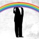 Donald Trump with a rainbow for a head