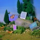 A forest scene in miniature, featuring a cellphone, a laptop, and tablets