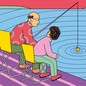 An illustration of a father fishing with his son
