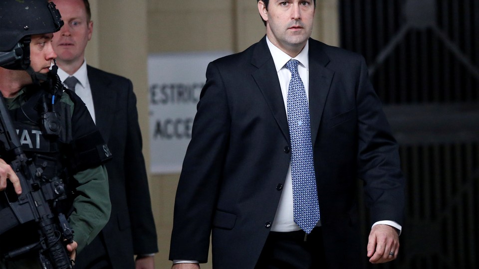 Former police officer Michael Slager leaves a South Carolina courthouse after a hung jury was announced in his trial on December 5, 2016. 