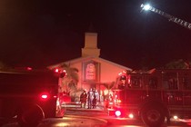 Firefighters respond to a fire set at the Islamic Center of Fort Pierce.