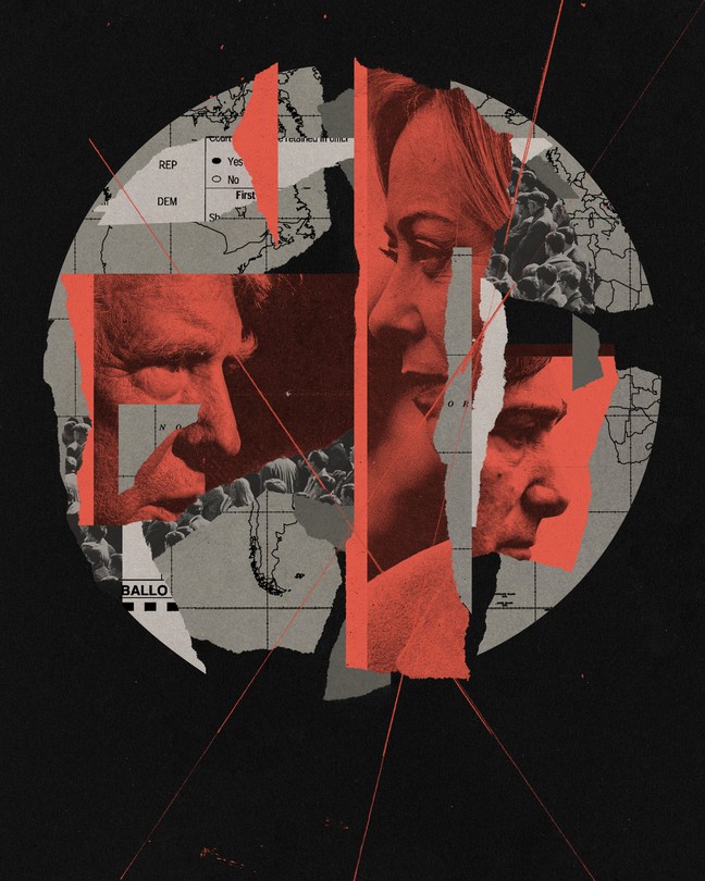 Photo-illustration of world map and world leaders