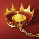Illustration of a golden snap trap formed by the sharp spikes of a jeweled crown, with a gold chain anchoring it.