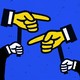 Illustration of two hands holding up signs of fingers pointing at each other