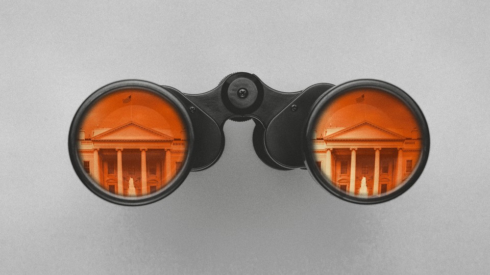 Binoculars focused on the White House