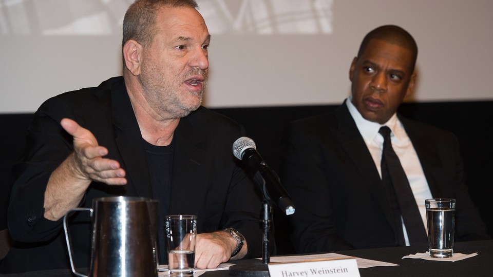 Harvey Weinstein and Jay-Z announcing the release of 'Time: The Kalief Browder Story' in 2016.