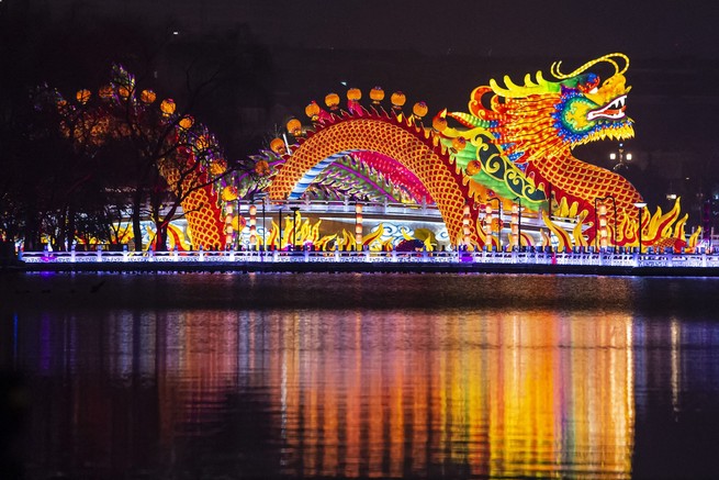 Residents visit a lantern show ahead of the Lunar New Year in Xi'an, in China's northern Shaanxi province.