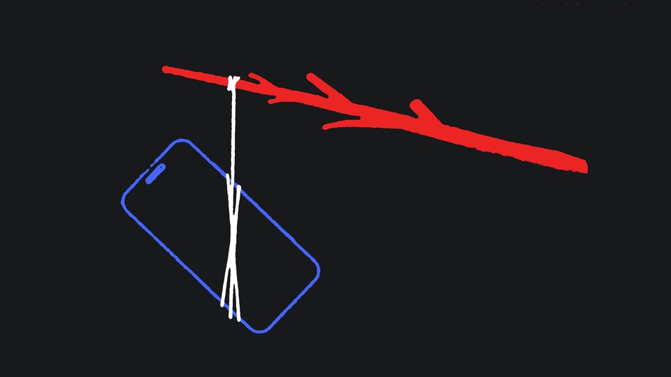 phone hanging from a thread illustration