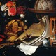 A vanitas painting of a skull, flowers, globe, butterfly and more