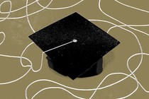 A graduation cap with a long string attached