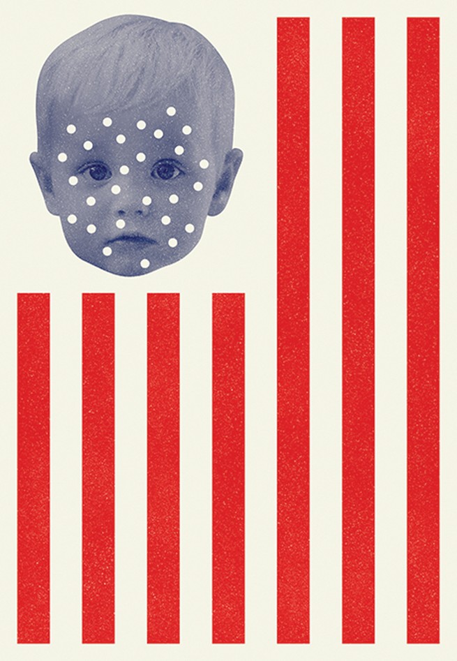 A baby's face incorporated into the American flag