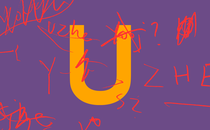 The letter 'u' surrounded by scribbles attempting to spell out the shortened version of 'usual'