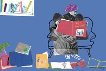 An illustration of a woman reading to children