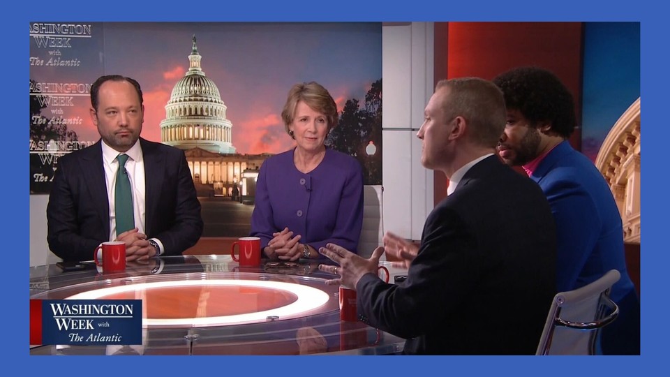 Guests talk around a table on the latest episode of Washington Week With the Atlantic