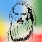 A sketch of Rick Rubin in black ink, with green, blue, yellow, and red in the background