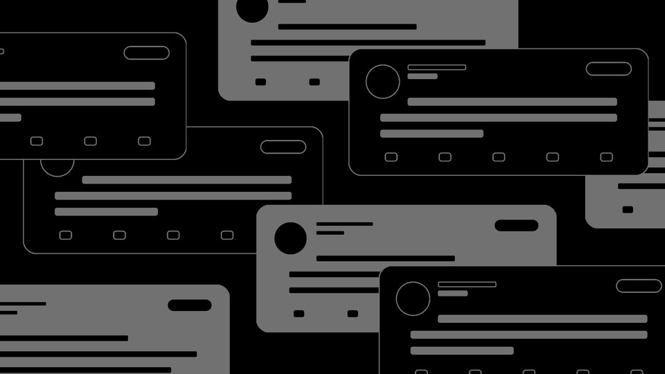 Black-and-white illustration of blacked-out social-media posts