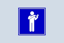 Illustration of bathroom signage, in which the typical "men's room" figure is tapping on a smartphone
