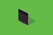 illustration of smartphone as tombstone sticking out of grass
