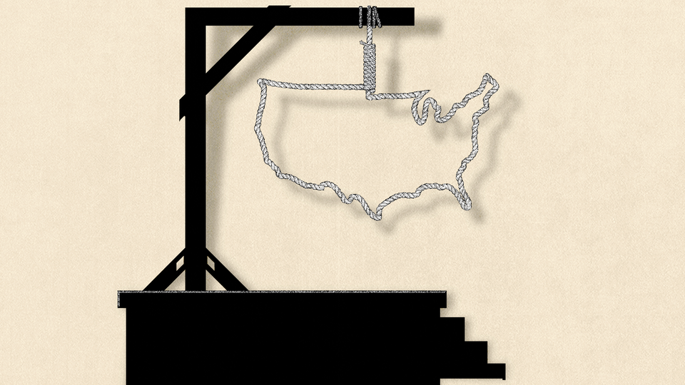 Illustration of a hanging post whose rope is shaped like America