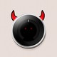 An illustration of a smart thermostat with two red horns and little red eyes