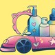 A toy car full of skin-care products