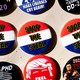 Buttons with "Stop the Steal" and "Make liberals cry again!" slogans