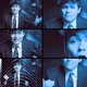 Nine squares of Nick Fuentes making various facial expressions and hand gestures, with some of the squares tinted blue