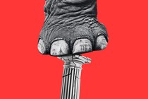 Illustration of an elephant stepping on a column